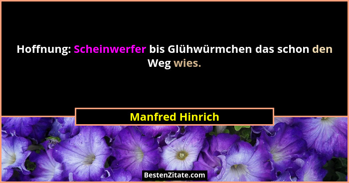 Hoffnung: Scheinwerfer bis Glühwürmchen das schon den Weg wies.... - Manfred Hinrich