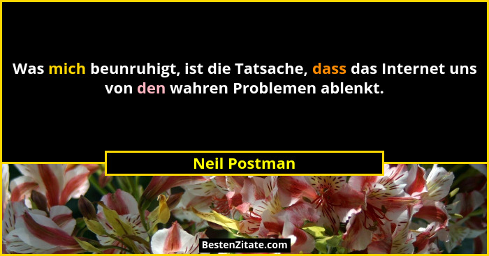 Was mich beunruhigt, ist die Tatsache, dass das Internet uns von den wahren Problemen ablenkt.... - Neil Postman