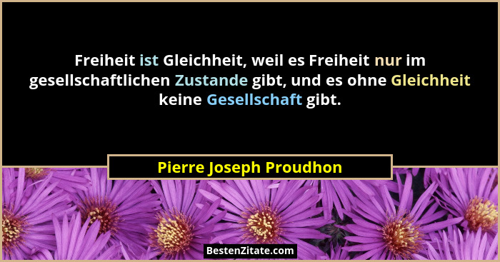 Freiheit ist Gleichheit, weil es Freiheit nur im gesellschaftlichen Zustande gibt, und es ohne Gleichheit keine Gesellschaft... - Pierre Joseph Proudhon