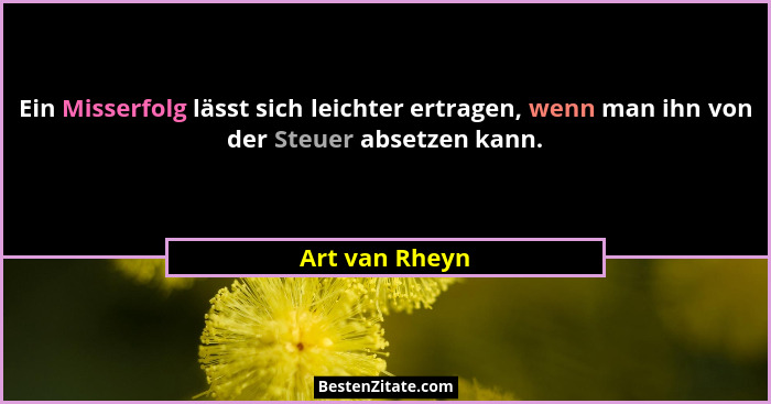 Ein Misserfolg lässt sich leichter ertragen, wenn man ihn von der Steuer absetzen kann.... - Art van Rheyn