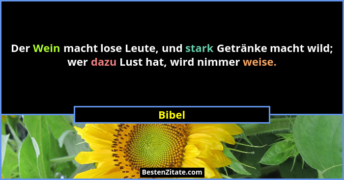 Der Wein macht lose Leute, und stark Getränke macht wild; wer dazu Lust hat, wird nimmer weise.... - Bibel