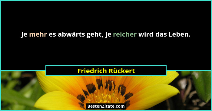 Je mehr es abwärts geht, je reicher wird das Leben.... - Friedrich Rückert