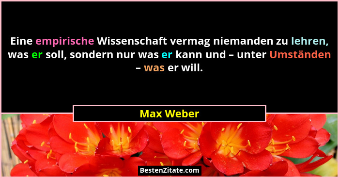 Eine empirische Wissenschaft vermag niemanden zu lehren, was er soll, sondern nur was er kann und – unter Umständen – was er will.... - Max Weber