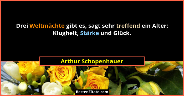 Drei Weltmächte gibt es, sagt sehr treffend ein Alter: Klugheit, Stärke und Glück.... - Arthur Schopenhauer