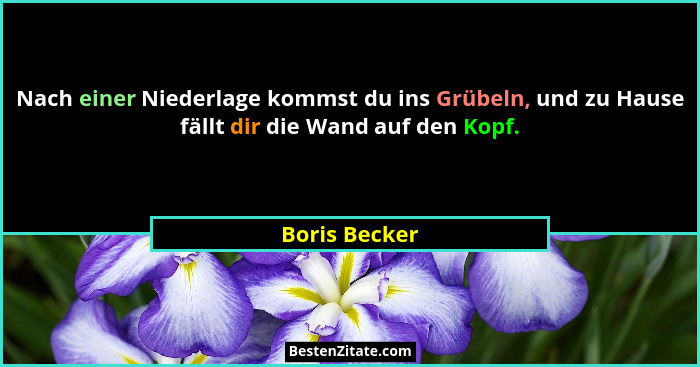 Nach einer Niederlage kommst du ins Grübeln, und zu Hause fällt dir die Wand auf den Kopf.... - Boris Becker