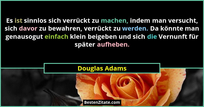 Es ist sinnlos sich verrückt zu machen, indem man versucht, sich davor zu bewahren, verrückt zu werden. Da könnte man genausogut einfa... - Douglas Adams