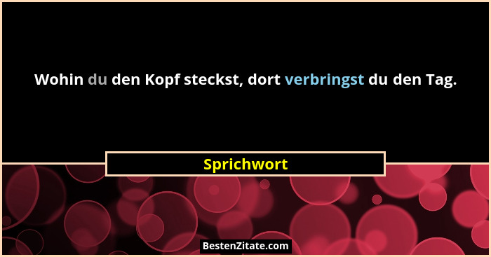 Wohin du den Kopf steckst, dort verbringst du den Tag.... - Sprichwort