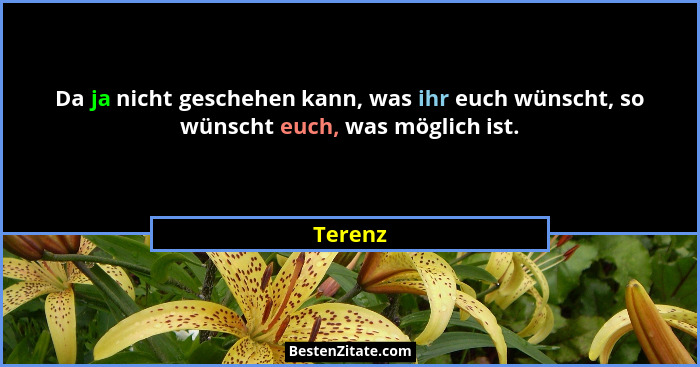 Da ja nicht geschehen kann, was ihr euch wünscht, so wünscht euch, was möglich ist.... - Terenz