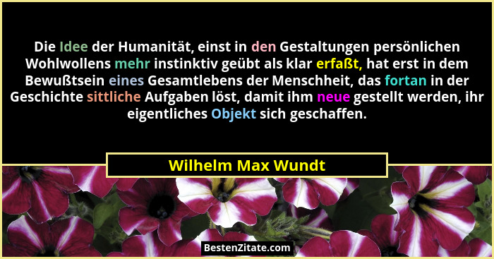Die Idee der Humanität, einst in den Gestaltungen persönlichen Wohlwollens mehr instinktiv geübt als klar erfaßt, hat erst in dem... - Wilhelm Max Wundt