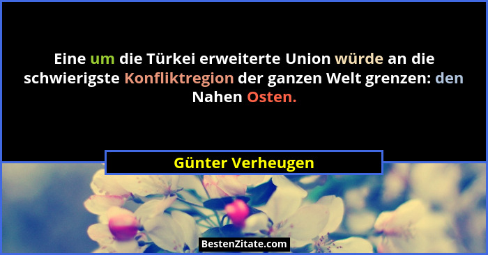 Eine um die Türkei erweiterte Union würde an die schwierigste Konfliktregion der ganzen Welt grenzen: den Nahen Osten.... - Günter Verheugen
