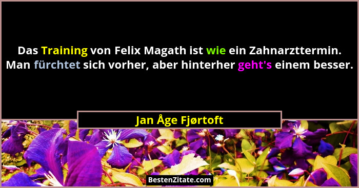 Das Training von Felix Magath ist wie ein Zahnarzttermin. Man fürchtet sich vorher, aber hinterher geht's einem besser.... - Jan Åge Fjørtoft