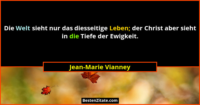 Die Welt sieht nur das diesseitige Leben; der Christ aber sieht in die Tiefe der Ewigkeit.... - Jean-Marie Vianney