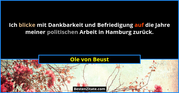 Ich blicke mit Dankbarkeit und Befriedigung auf die Jahre meiner politischen Arbeit in Hamburg zurück.... - Ole von Beust