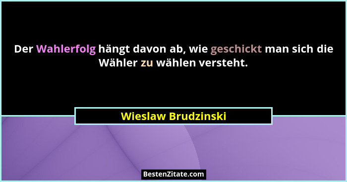 Der Wahlerfolg hängt davon ab, wie geschickt man sich die Wähler zu wählen versteht.... - Wieslaw Brudzinski