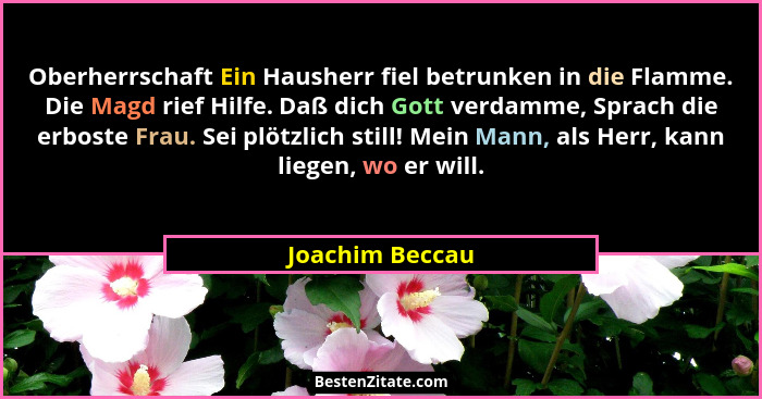 Oberherrschaft Ein Hausherr fiel betrunken in die Flamme. Die Magd rief Hilfe. Daß dich Gott verdamme, Sprach die erboste Frau. Sei p... - Joachim Beccau