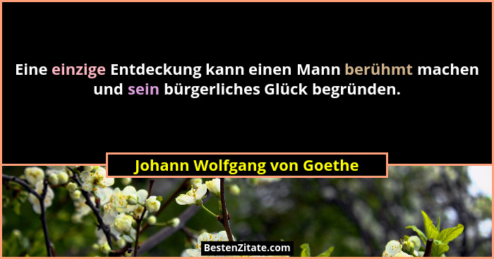 Eine einzige Entdeckung kann einen Mann berühmt machen und sein bürgerliches Glück begründen.... - Johann Wolfgang von Goethe