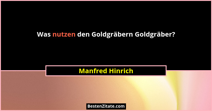 Was nutzen den Goldgräbern Goldgräber?... - Manfred Hinrich