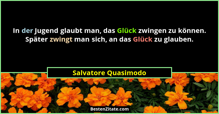 In der Jugend glaubt man, das Glück zwingen zu können. Später zwingt man sich, an das Glück zu glauben.... - Salvatore Quasimodo