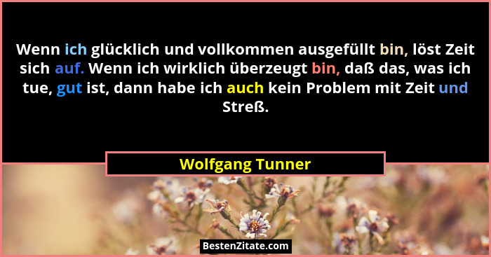 Wenn ich glücklich und vollkommen ausgefüllt bin, löst Zeit sich auf. Wenn ich wirklich überzeugt bin, daß das, was ich tue, gut ist... - Wolfgang Tunner