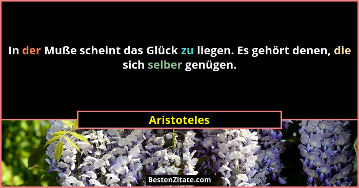 In der Muße scheint das Glück zu liegen. Es gehört denen, die sich selber genügen.... - Aristoteles