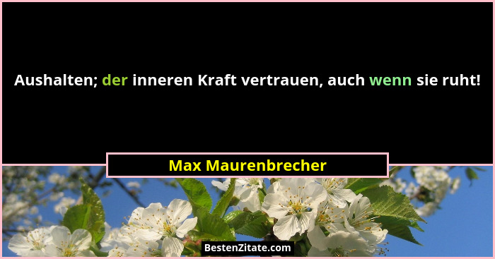Aushalten; der inneren Kraft vertrauen, auch wenn sie ruht!... - Max Maurenbrecher