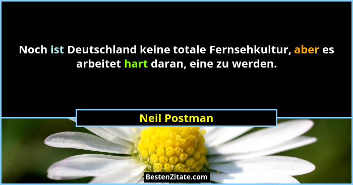 Noch ist Deutschland keine totale Fernsehkultur, aber es arbeitet hart daran, eine zu werden.... - Neil Postman
