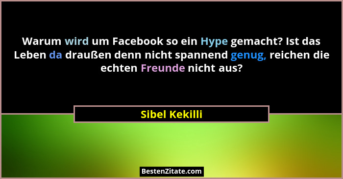 Warum wird um Facebook so ein Hype gemacht? Ist das Leben da draußen denn nicht spannend genug, reichen die echten Freunde nicht aus?... - Sibel Kekilli