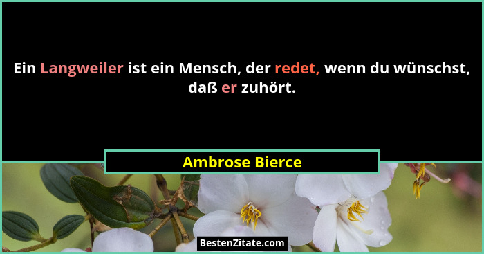 Ein Langweiler ist ein Mensch, der redet, wenn du wünschst, daß er zuhört.... - Ambrose Bierce