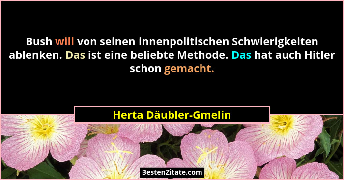 Bush will von seinen innenpolitischen Schwierigkeiten ablenken. Das ist eine beliebte Methode. Das hat auch Hitler schon gemach... - Herta Däubler-Gmelin