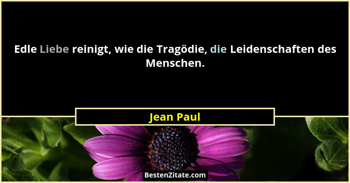 Edle Liebe reinigt, wie die Tragödie, die Leidenschaften des Menschen.... - Jean Paul
