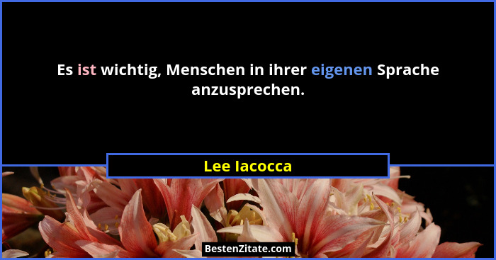 Es ist wichtig, Menschen in ihrer eigenen Sprache anzusprechen.... - Lee Iacocca