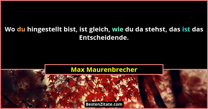 Wo du hingestellt bist, ist gleich, wie du da stehst, das ist das Entscheidende.... - Max Maurenbrecher