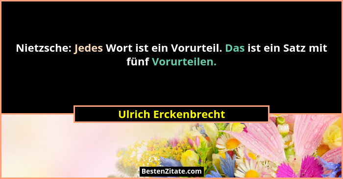 Nietzsche: Jedes Wort ist ein Vorurteil. Das ist ein Satz mit fünf Vorurteilen.... - Ulrich Erckenbrecht