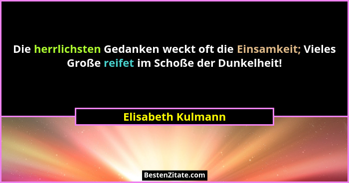 Die herrlichsten Gedanken weckt oft die Einsamkeit; Vieles Große reifet im Schoße der Dunkelheit!... - Elisabeth Kulmann