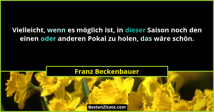 Vielleicht, wenn es möglich ist, in dieser Saison noch den einen oder anderen Pokal zu holen, das wäre schön.... - Franz Beckenbauer