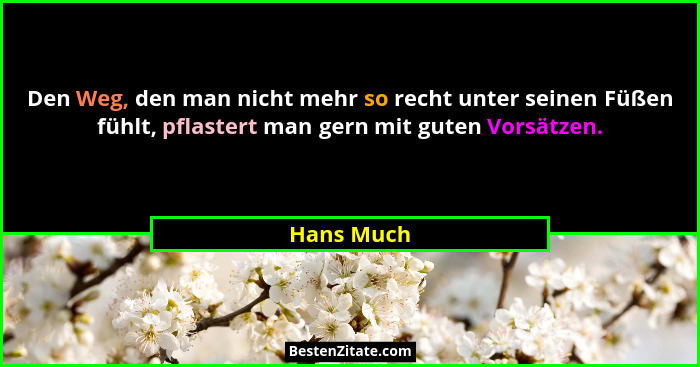 Den Weg, den man nicht mehr so recht unter seinen Füßen fühlt, pflastert man gern mit guten Vorsätzen.... - Hans Much