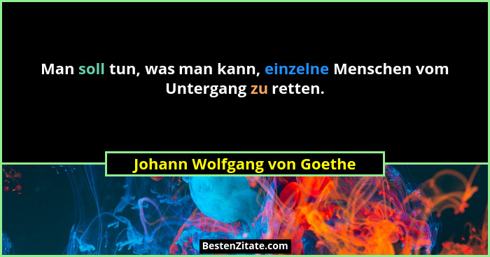 Man soll tun, was man kann, einzelne Menschen vom Untergang zu retten.... - Johann Wolfgang von Goethe