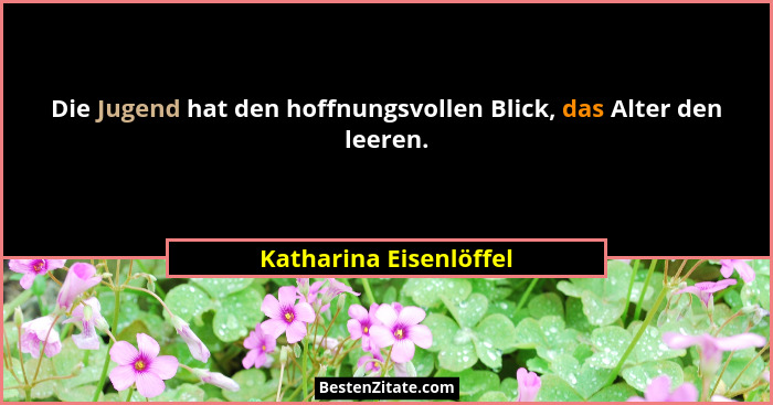 Die Jugend hat den hoffnungsvollen Blick, das Alter den leeren.... - Katharina Eisenlöffel