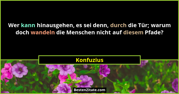 Wer kann hinausgehen, es sei denn, durch die Tür; warum doch wandeln die Menschen nicht auf diesem Pfade?... - Konfuzius