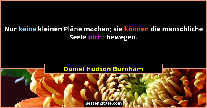 Nur keine kleinen Pläne machen; sie können die menschliche Seele nicht bewegen.... - Daniel Hudson Burnham