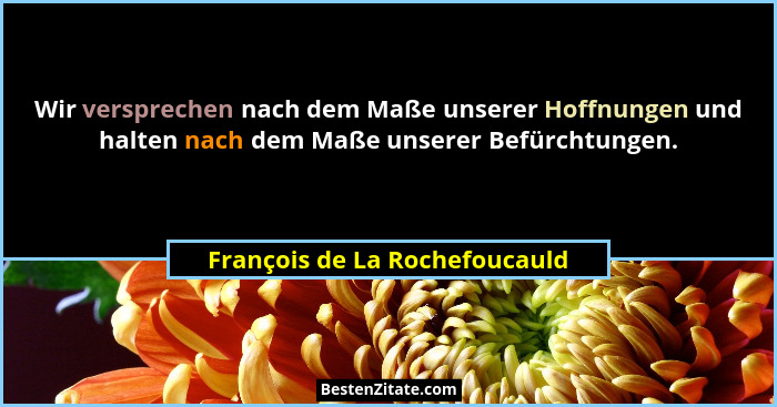 Wir versprechen nach dem Maße unserer Hoffnungen und halten nach dem Maße unserer Befürchtungen.... - François de La Rochefoucauld