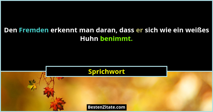 Den Fremden erkennt man daran, dass er sich wie ein weißes Huhn benimmt.... - Sprichwort