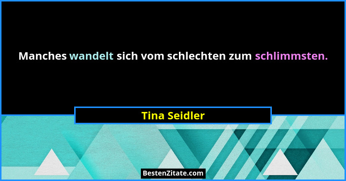 Manches wandelt sich vom schlechten zum schlimmsten.... - Tina Seidler