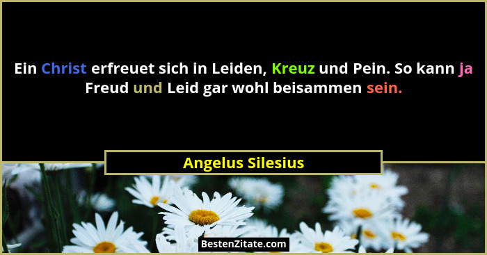 Ein Christ erfreuet sich in Leiden, Kreuz und Pein. So kann ja Freud und Leid gar wohl beisammen sein.... - Angelus Silesius