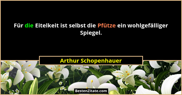 Für die Eitelkeit ist selbst die Pfütze ein wohlgefälliger Spiegel.... - Arthur Schopenhauer