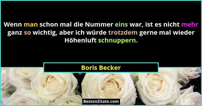 Wenn man schon mal die Nummer eins war, ist es nicht mehr ganz so wichtig, aber ich würde trotzdem gerne mal wieder Höhenluft schnupper... - Boris Becker