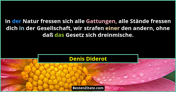 In der Natur fressen sich alle Gattungen, alle Stände fressen dich in der Gesellschaft, wir strafen einer den andern, ohne daß das Ges... - Denis Diderot