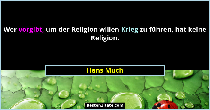 Wer vorgibt, um der Religion willen Krieg zu führen, hat keine Religion.... - Hans Much