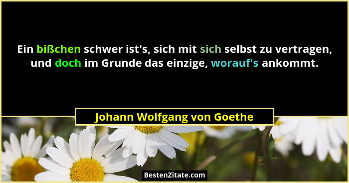 Ein bißchen schwer ist's, sich mit sich selbst zu vertragen, und doch im Grunde das einzige, worauf's ankommt.... - Johann Wolfgang von Goethe
