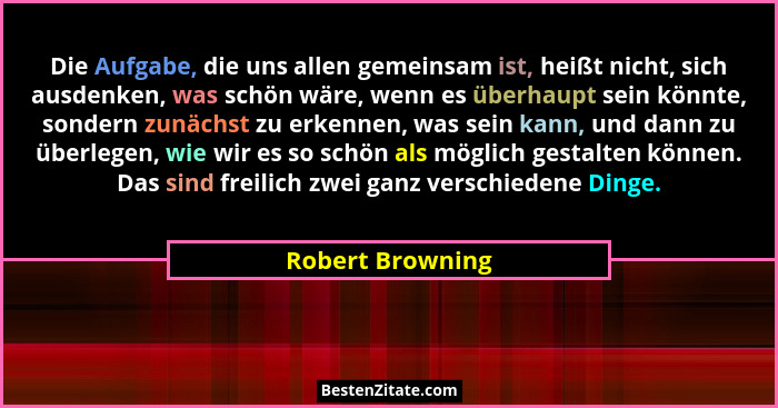 Die Aufgabe, die uns allen gemeinsam ist, heißt nicht, sich ausdenken, was schön wäre, wenn es überhaupt sein könnte, sondern zunäch... - Robert Browning